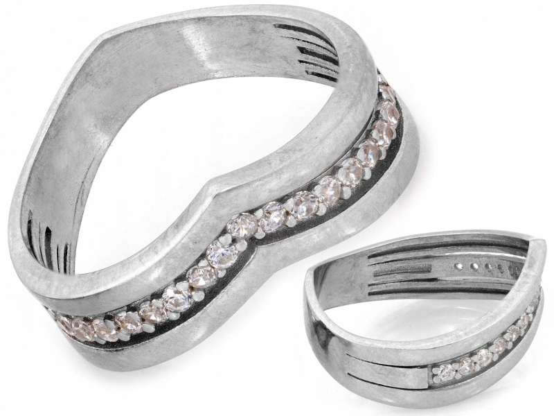 Široký stříbrný prstýnek V 925 s zirkony 16r, elegantní vzor 2.91 g