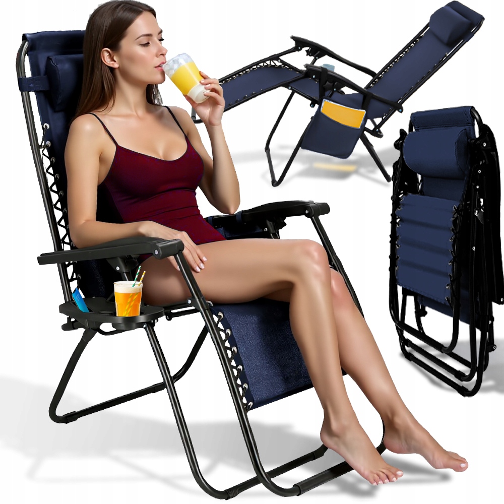 Leżak Ogrodowy Fotel Plażowy Basenowy Składany Grawitacyjny Poduszka Półka