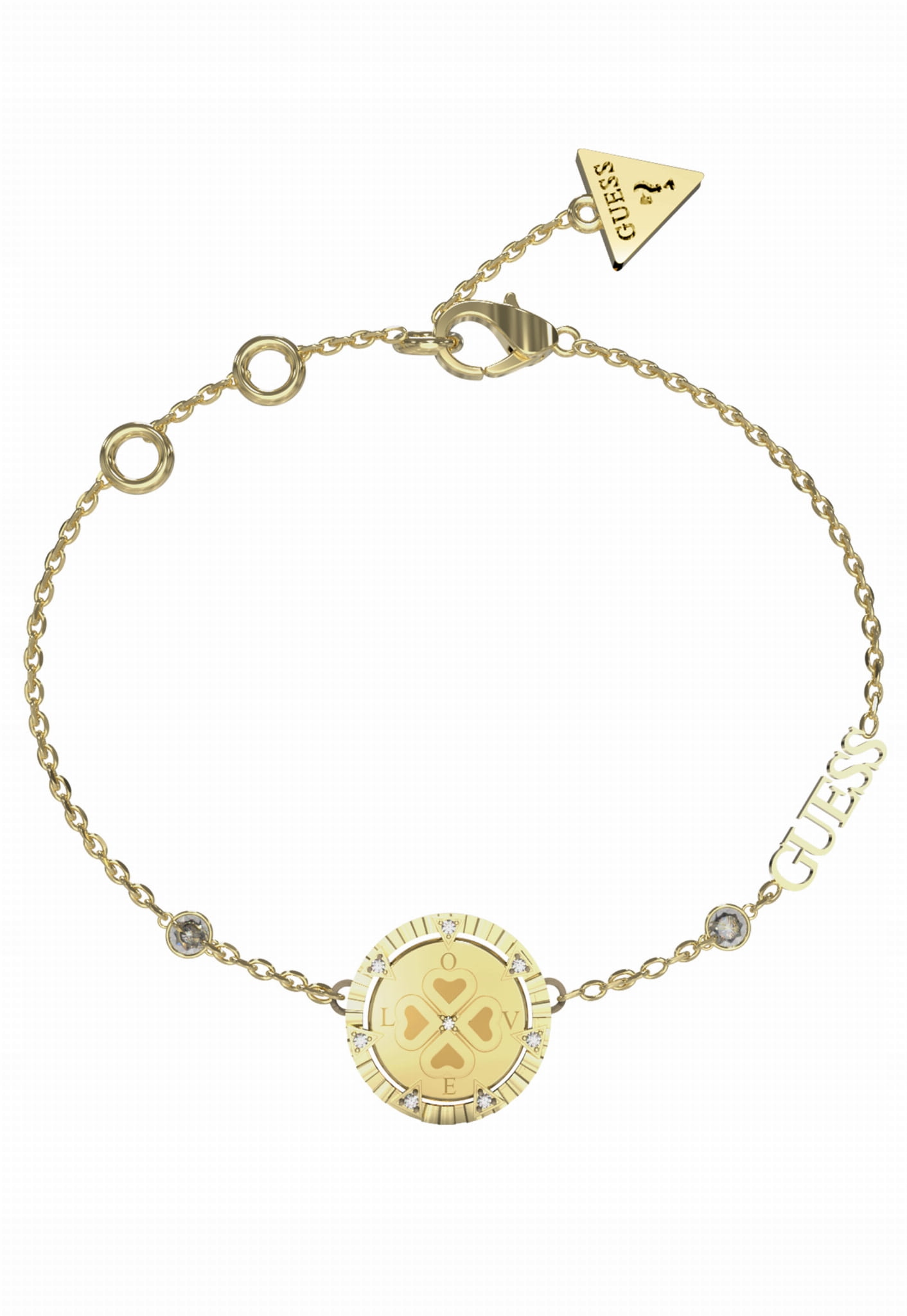 Dámský náramek Guess All Of Us Jetel Ocel pozlacený Zirkony Logo