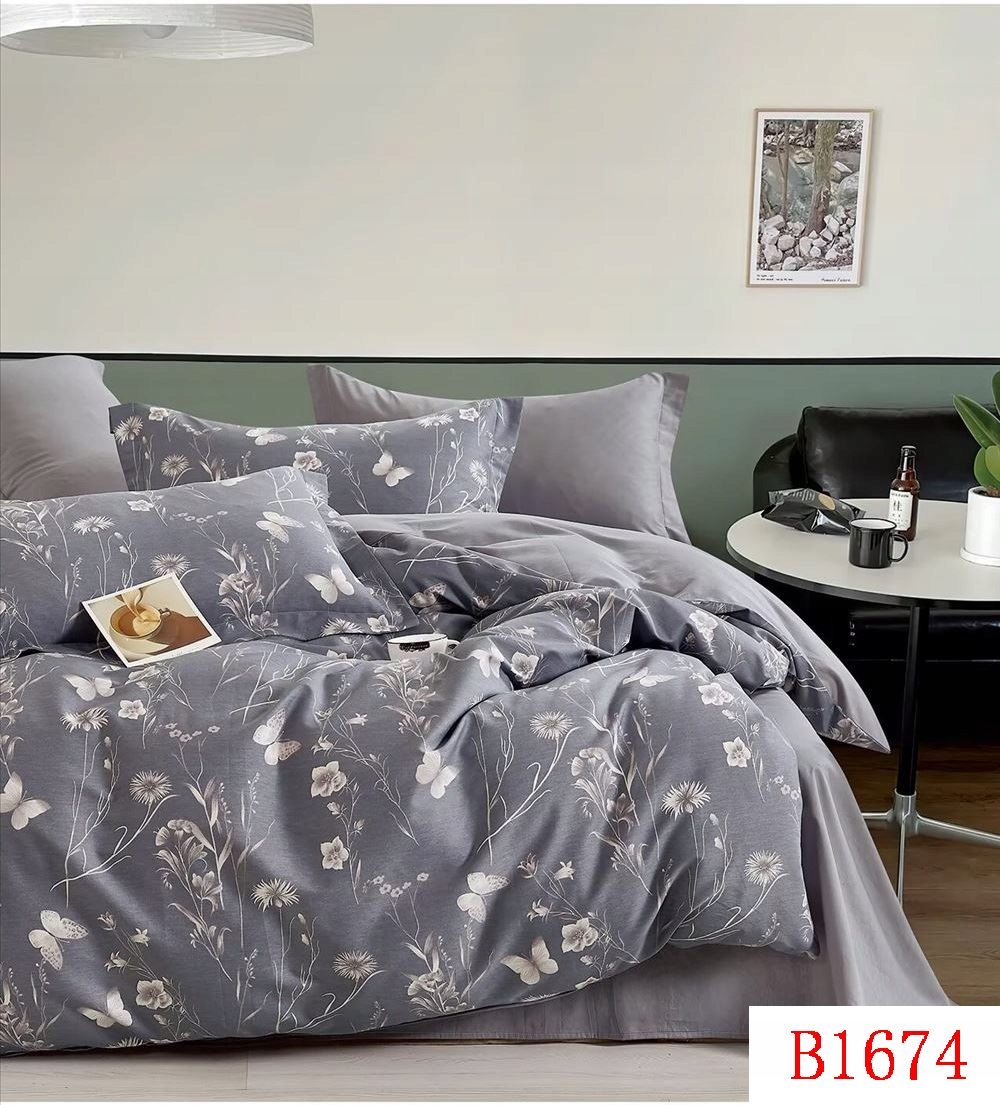 Komplet pościeli 100% bawełna Mengtianzi B-1674 popiel kwiaty 200x220 3el