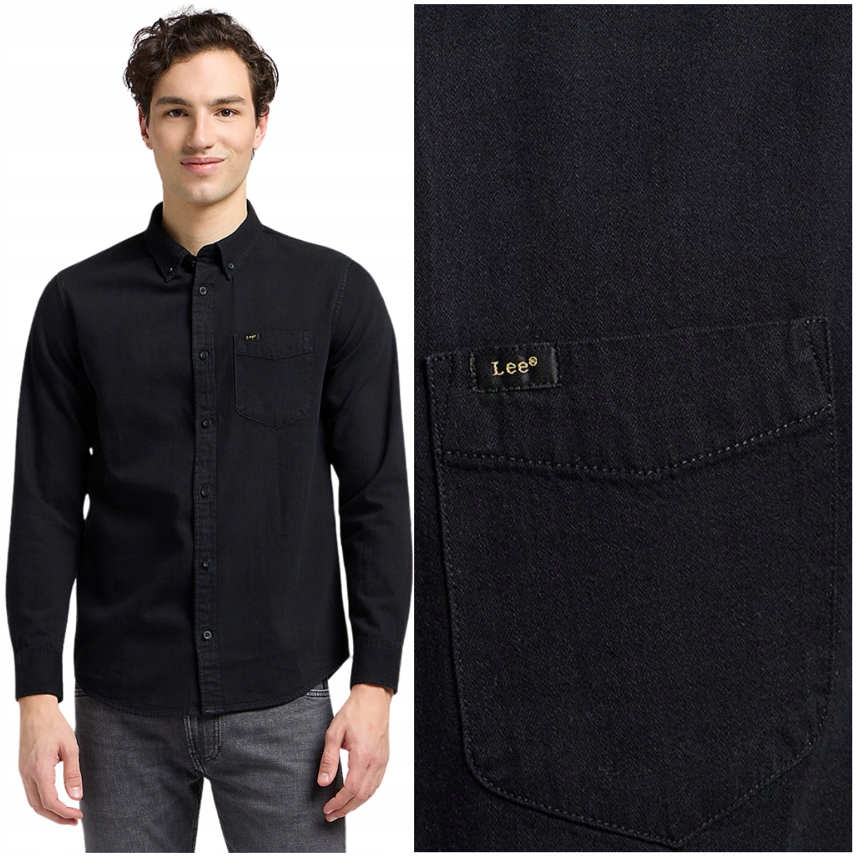 Lee Button Down Black klasická černá pánská bavlněná košile Regular S