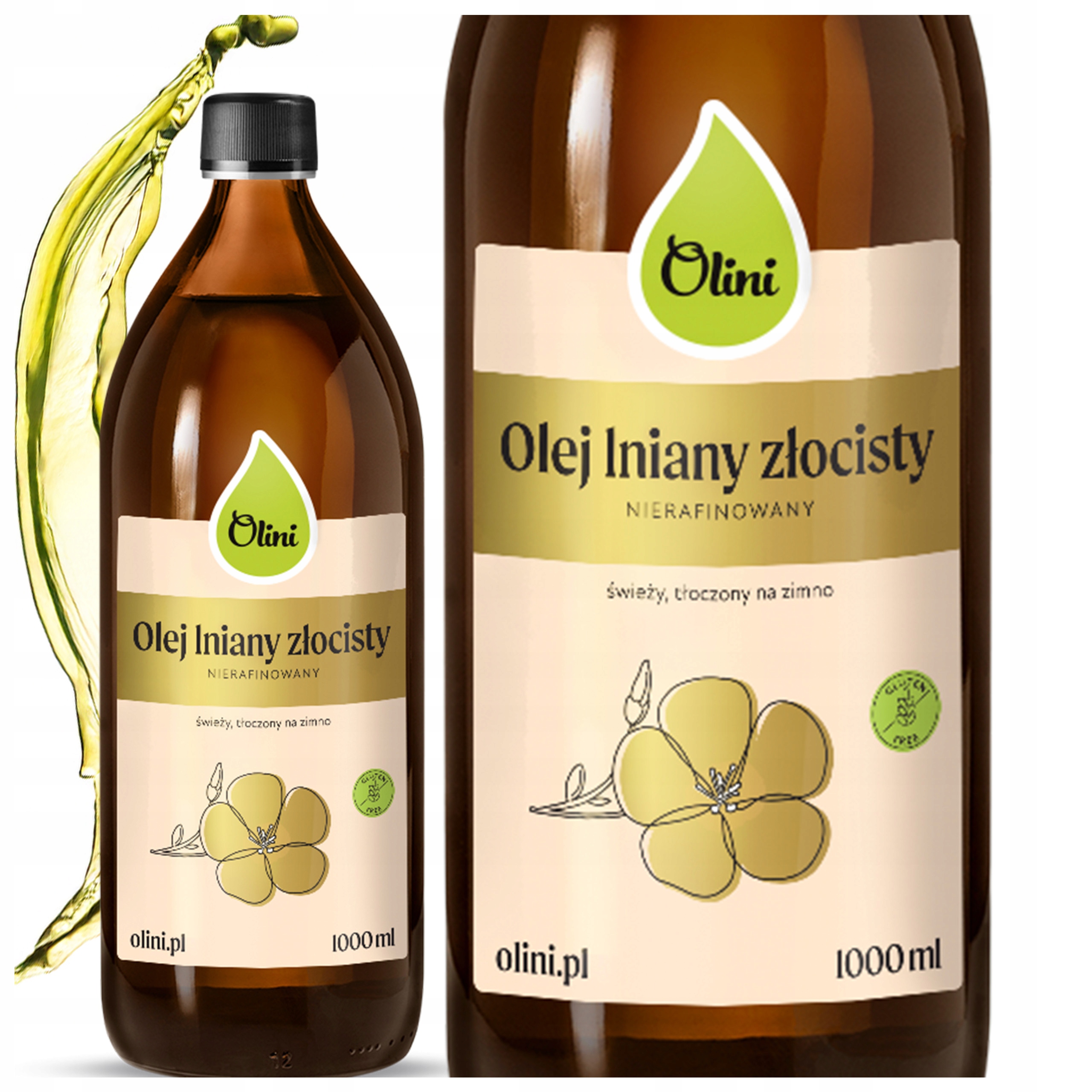 Lněný olej nerafinovaný Olini zlatý 1 l Omega-3 1000 ml