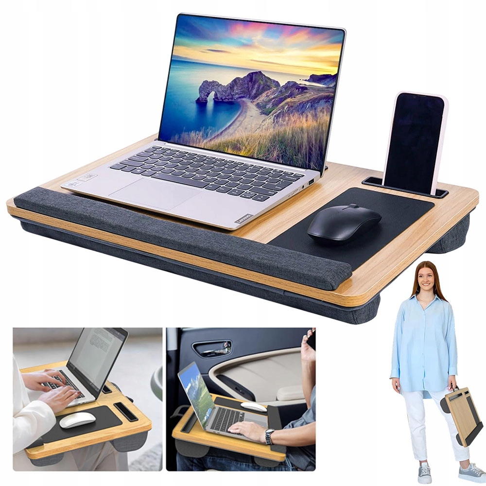 Přenosný Dřevěný Stolek S Úchytem Pro Kolej A Kancelář, Ořech