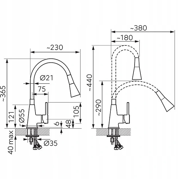 Bateria zlew elastyczna beż ZUMBA II Ferro Marka Ferro