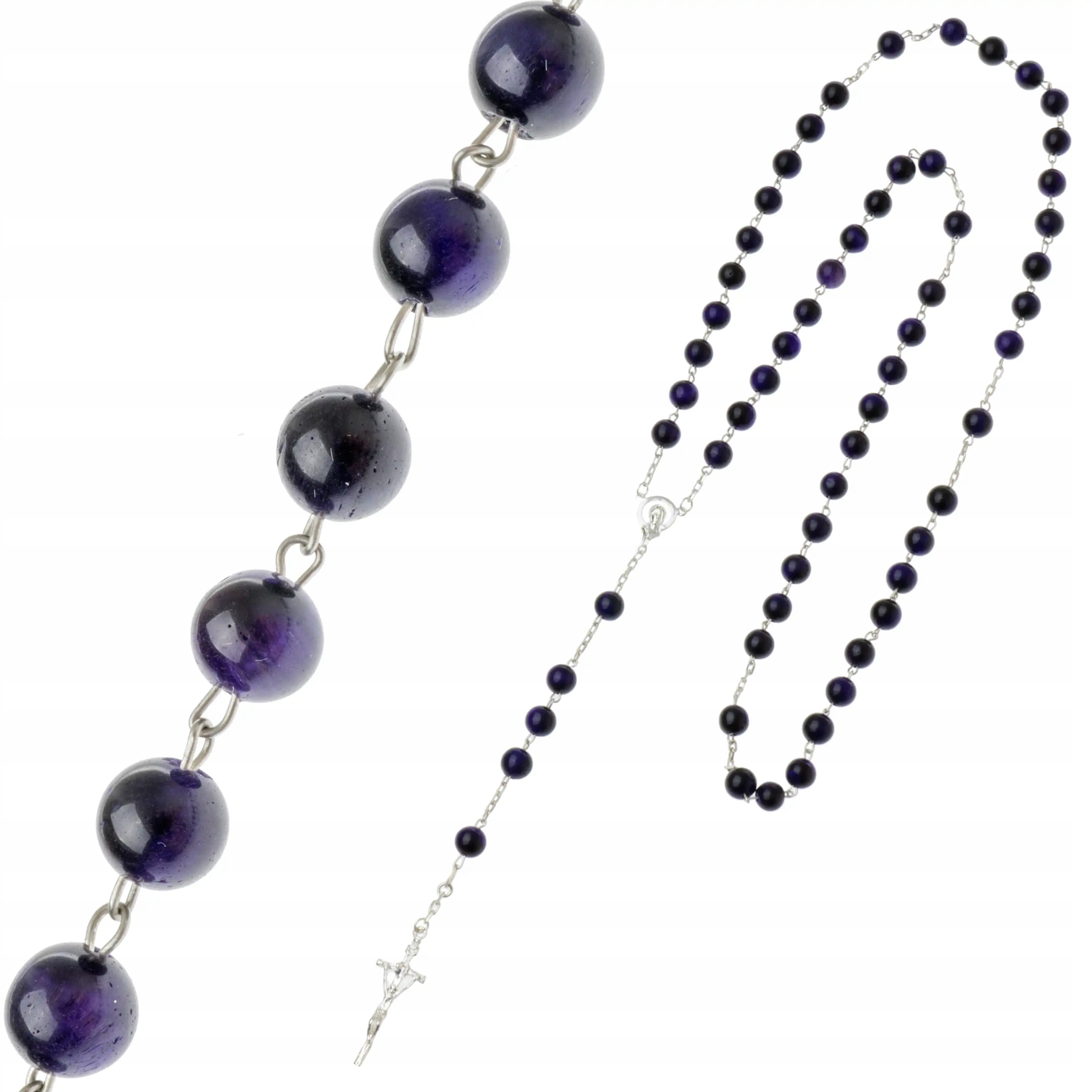 Stříbrný růženec z kamenů Tygří oko Purpurový dárek Svatba Biřmování