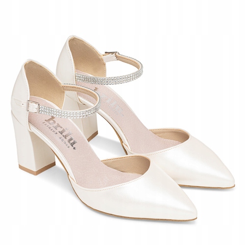 Brilu Polskie Ślubne Czółenka Z Cyrkoniowym Paskiem Lavonia Ivory 38