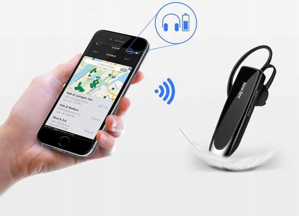 NEW BEE BEZPRZEWODOWA LEKKA SŁUCHAWKA DO UCHA 24h ROZMÓW 30dni CZUWANIA Kolor czarny