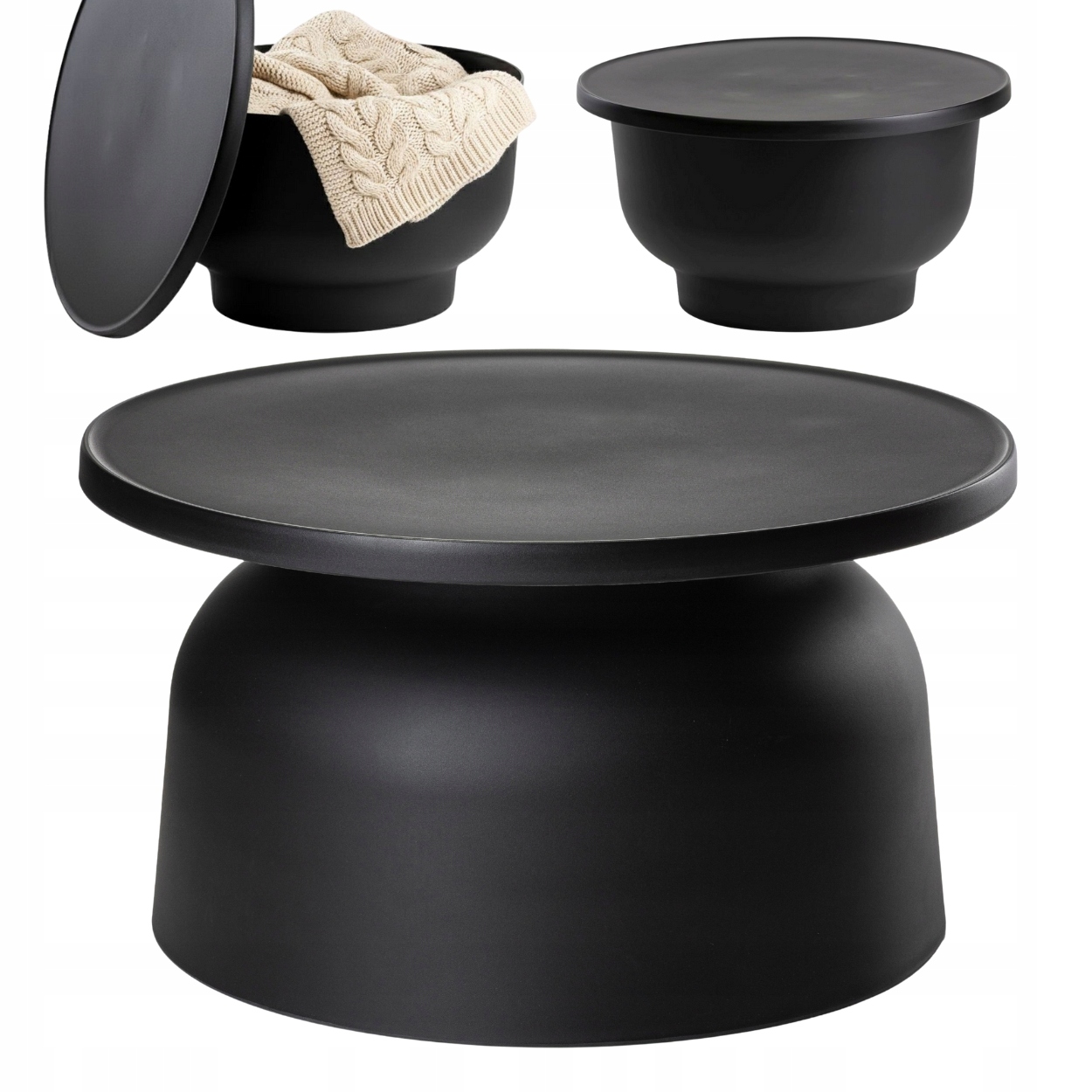 Konferenčný stolík OTTO2 čierny lavička Loft do obývačky, záhrady, okrúhly, 66 cm, materiál