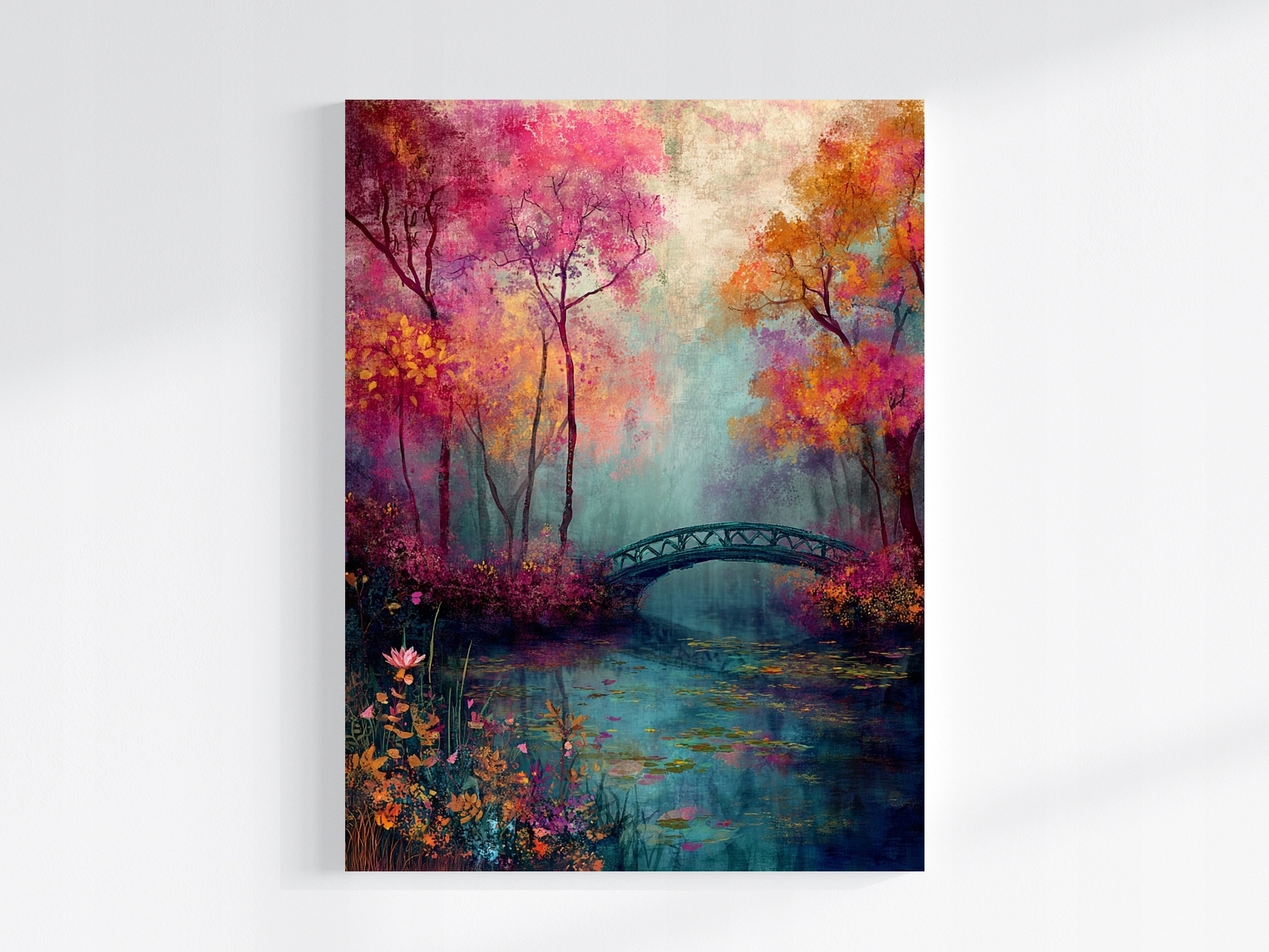 Obraz Na Plátně Canvas Krajina Park Rybník Podzim Most 75x100
