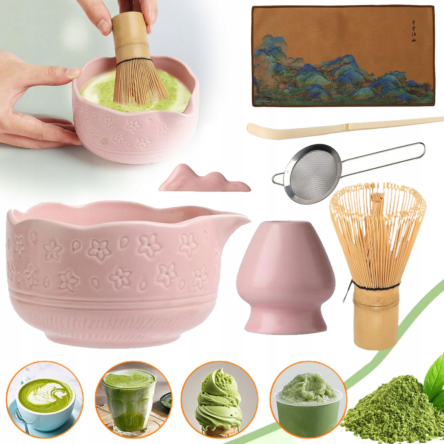Dárková Sada Na Čaj Matcha Šálek Metla Podstavec Lžička