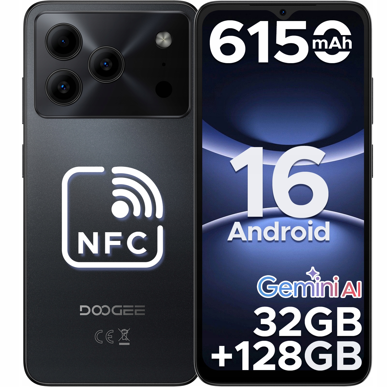 Doogee NOTE56PRO Smartphone Android 16, 32+128GB, 6150mAh, 6.56" Hd displej, WiFi/GPS/NFC