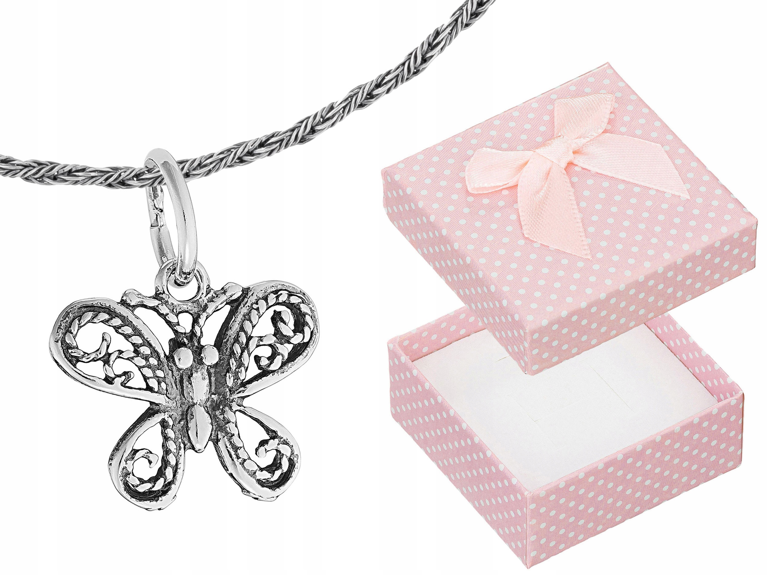 Krátký Stříbrný Oxidovaný Prolamovaný Malý Dámský Náhrdelník Motýl Choker 32 cm