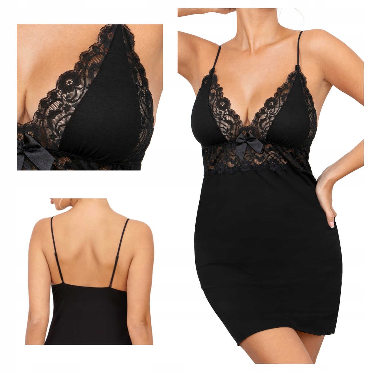 Černá viskózová Košile Donna Ally s ramínky, noční L