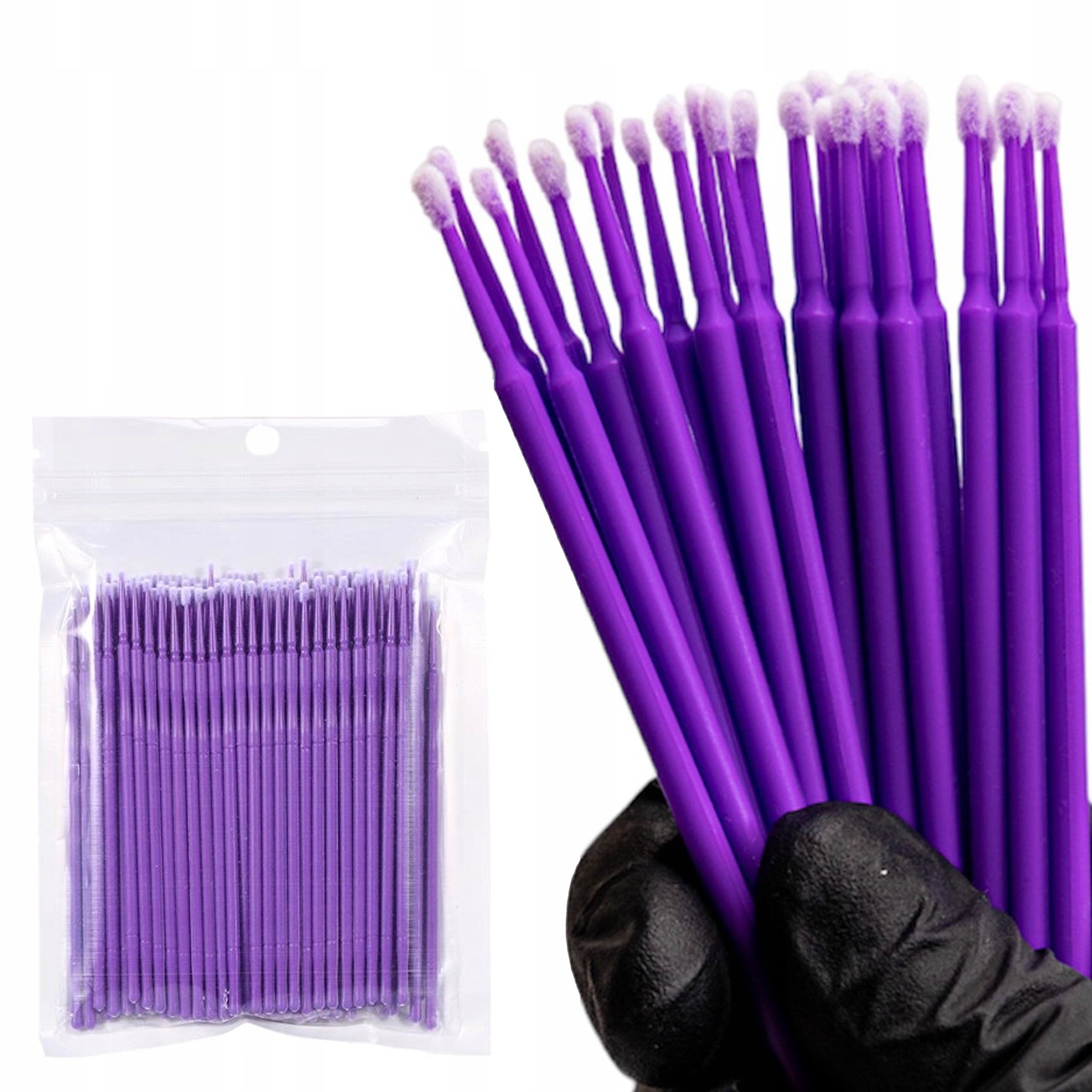 MIKRO APLIKATORY DO RZĘS BEZWŁÓKIENKOWE FIOLETOWE 100 szt