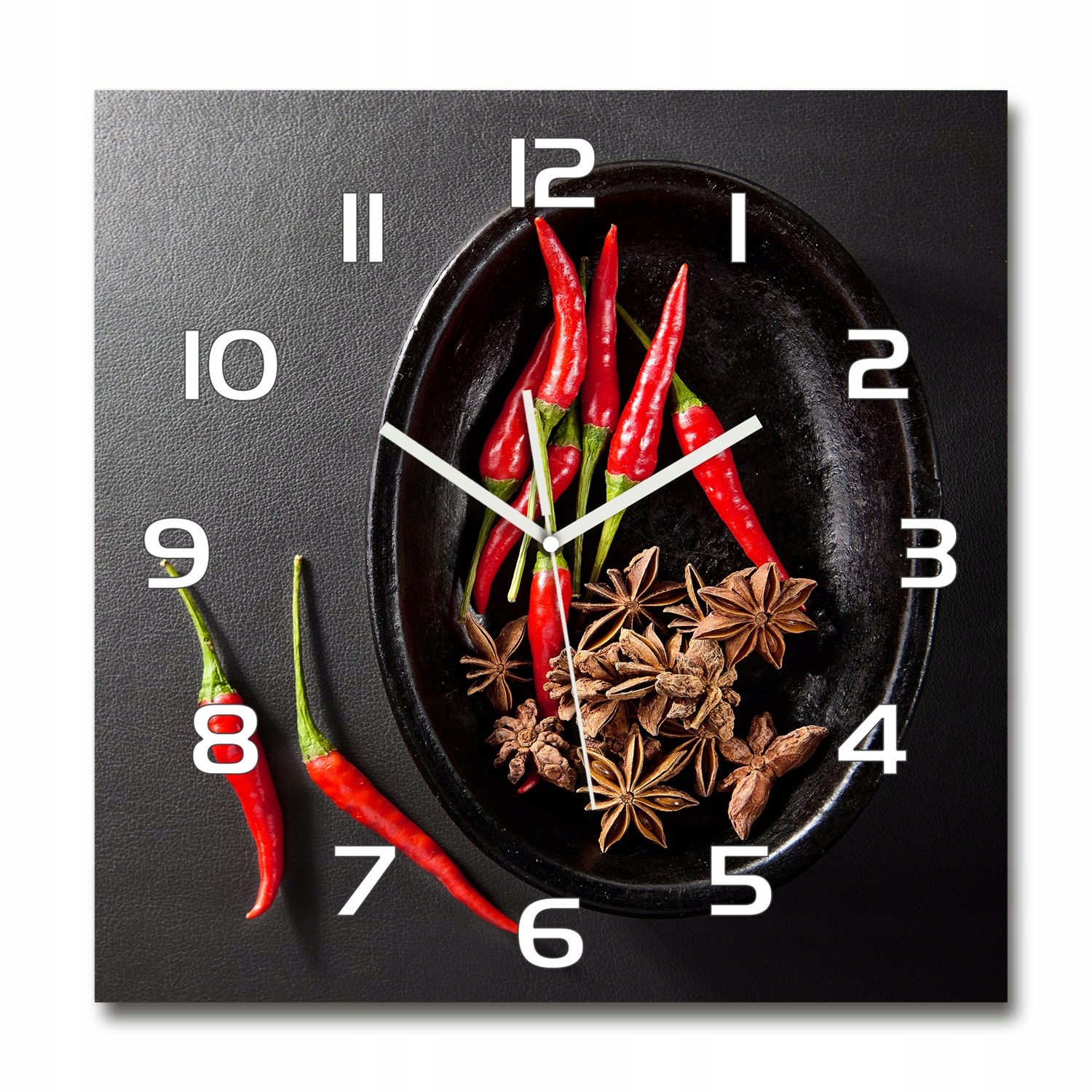 

Duży szklany zegar ścienny Papryczki chilli 60x60