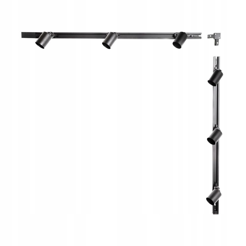 Čierna koľajnicová súprava koľajnicový rohový kábel 1-fázový s reflektormi 3016