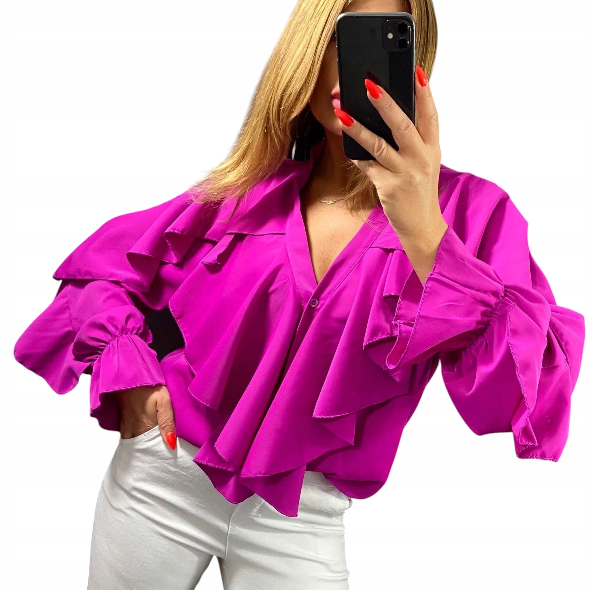 U218 Šifonová Košile Se Španělským Rukávem Fialová vel. 50 (5XL)
