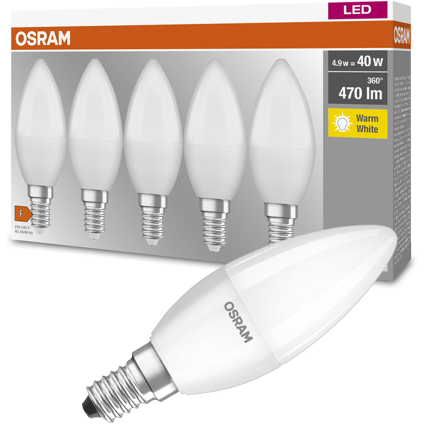 Żarówka LED E14 ŚWIECZKA 5.7W 40W 2700K OSRAM 5PAK