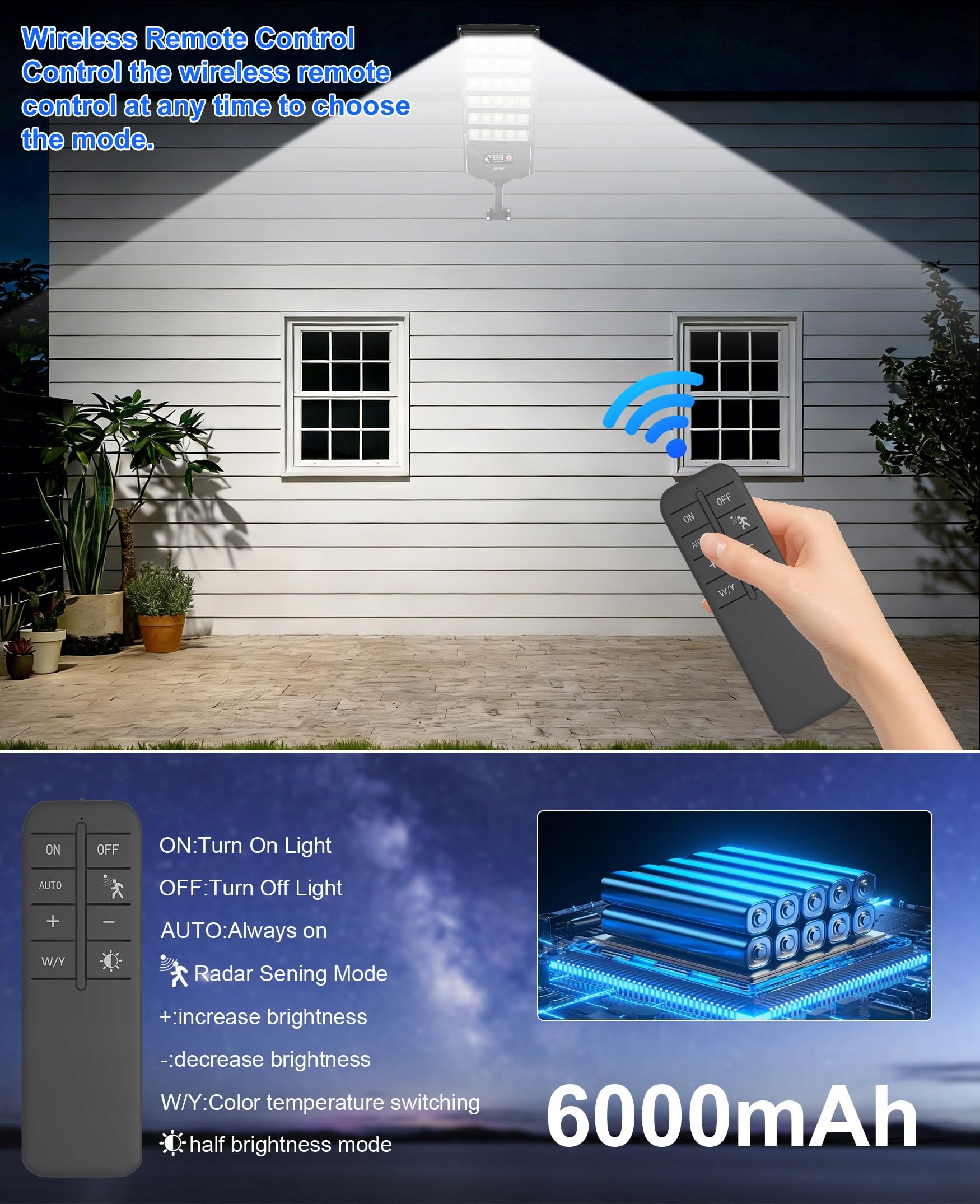JAYNLT Lampa Solarna Zewnętrzna z Czujnikiem Ruchu IP67 6500K 2 Sztuki — miniatura 6