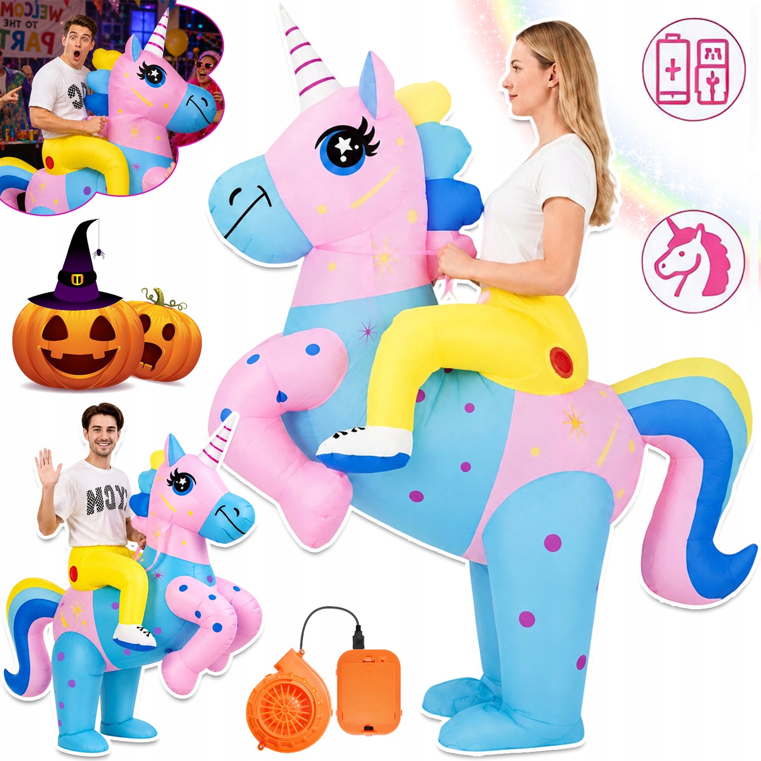 Nafukovací Převlek Kostým Jednorožec Kostým Unicorn Karneval 170-190 CM
