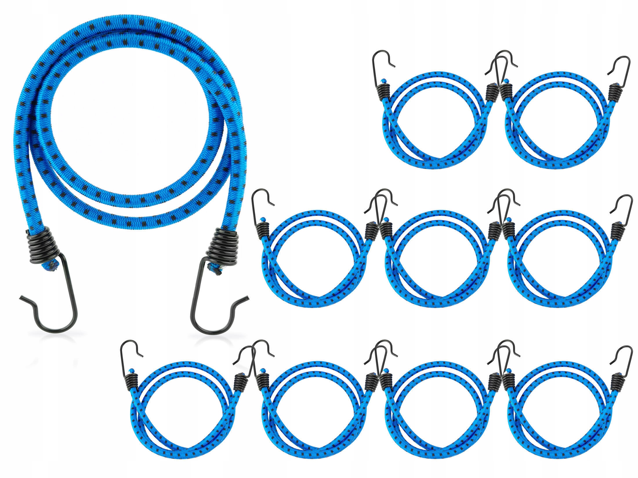 Gumová přepravní šňůra s háčky pro expandéry na zavazadla sada 10 Ks 150 cm