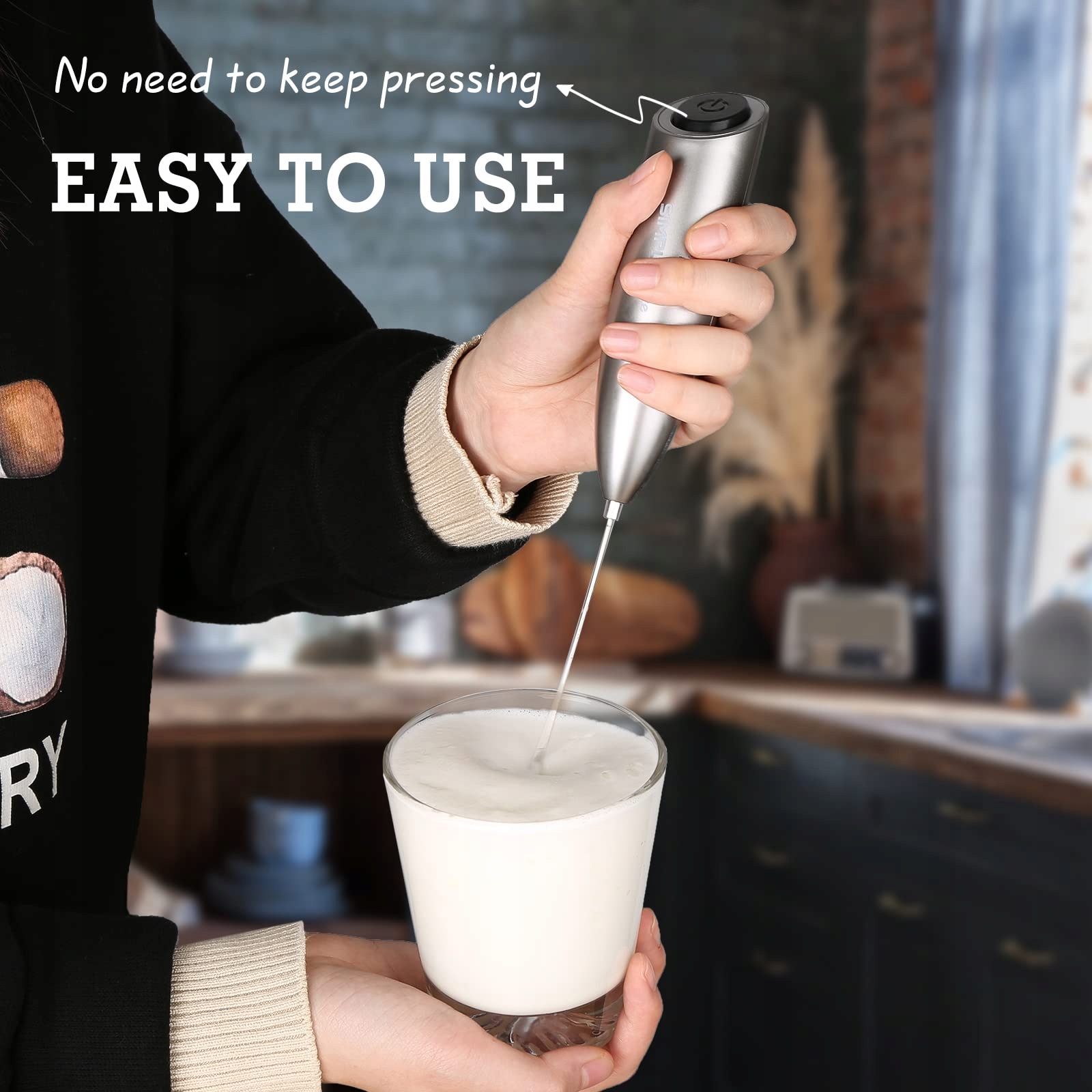 SIMPLETASTE Elektryczny Spieniacz Do Mleka Ręczny Do Cappuccino Latte — miniatura 3