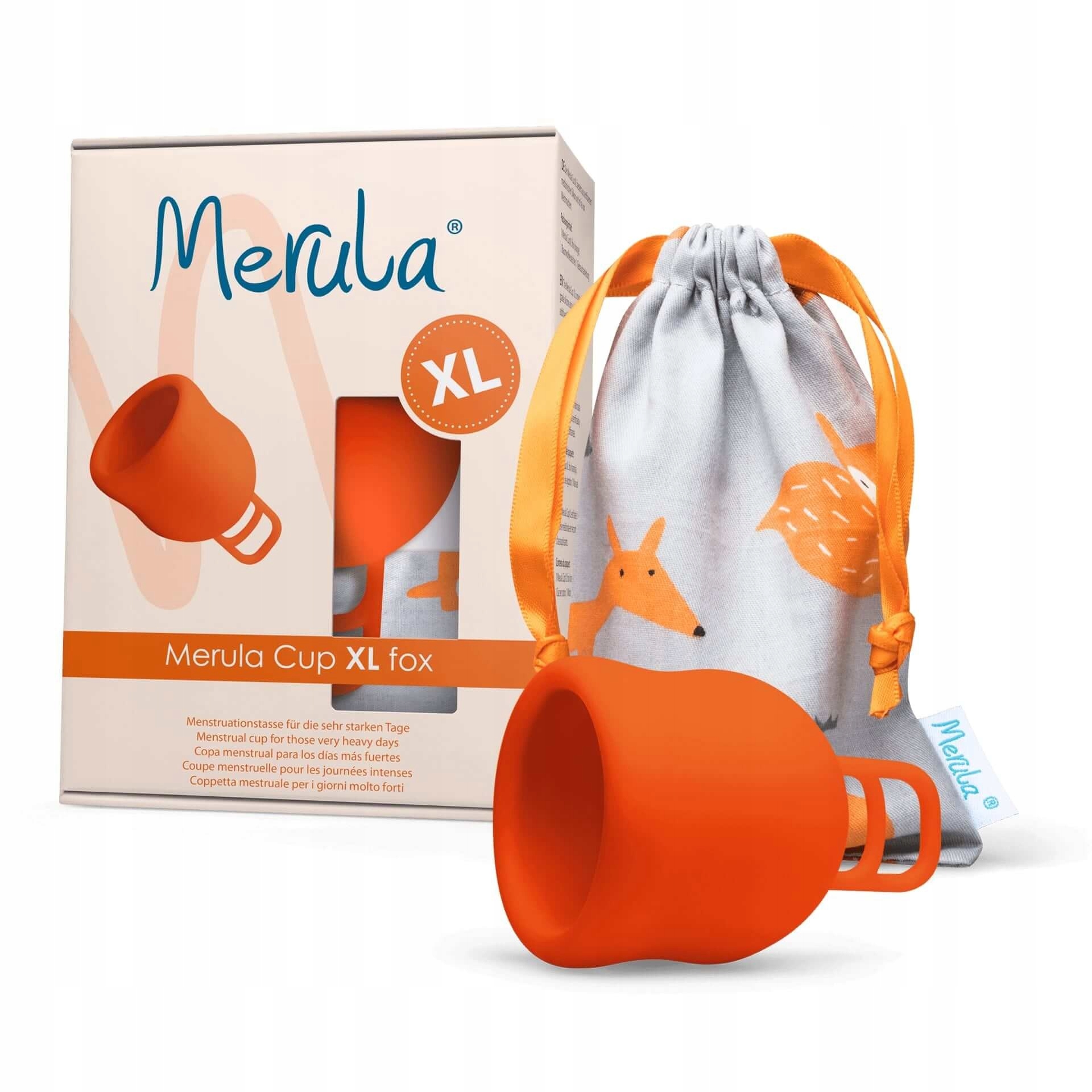 Duży kubeczek menstruacyjny, XL, pojemny: 50ml, kolor: pomarańczowy, Merula