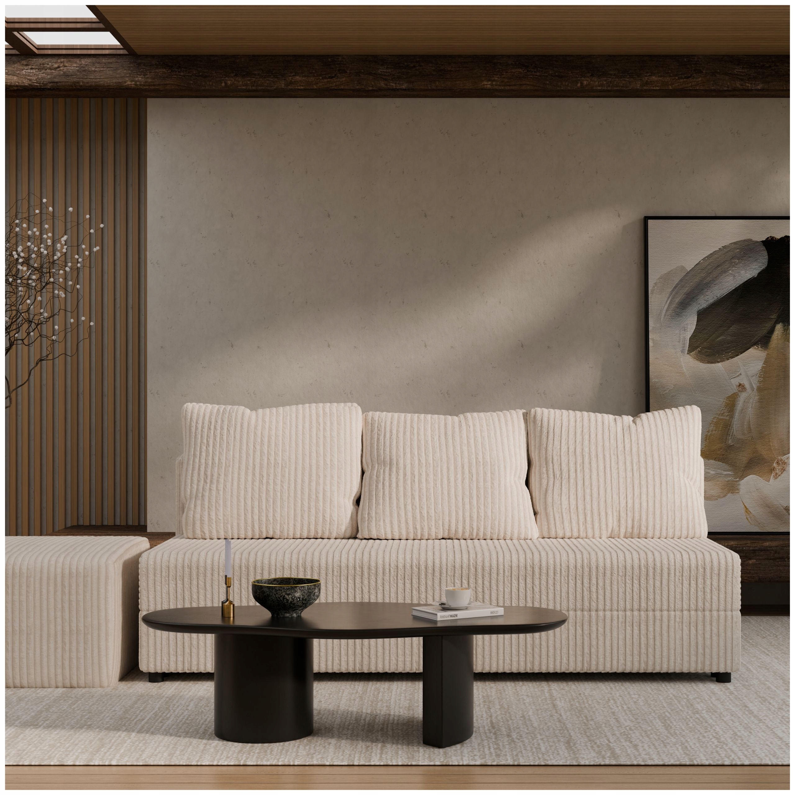 Sofa Rozkładana kanapa Z Funkcją Spania 142x198 Beżowa Sztruks Vera 48H