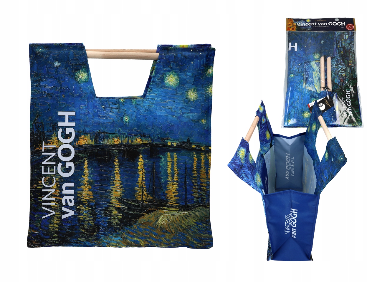 Taška S Dřevěným Držadlem Noc Nad Rodanem Van Gogh Látková Taška