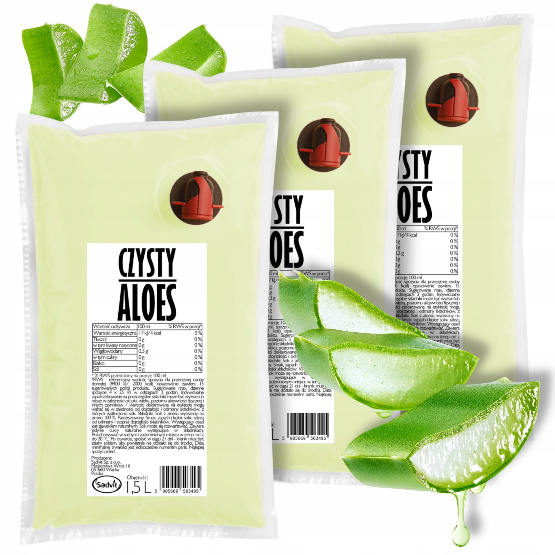 Sok z aloesu 100% Nfc Bez dodatku cukru konserwantów barwników 3x1,5l