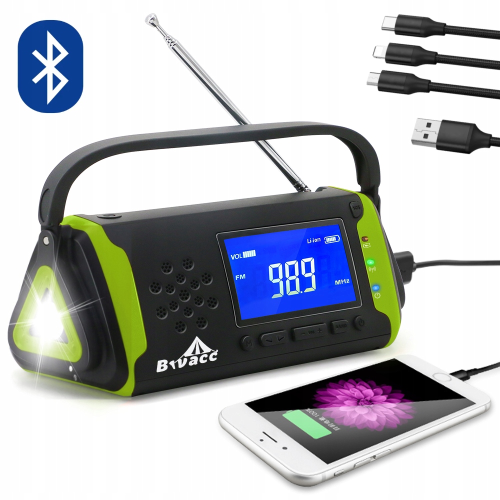 Radio Solarne AM FM SOS Bluetooth 5 POWERBANK 4000mAh USB IPX3 Wodoodporne Marka inna