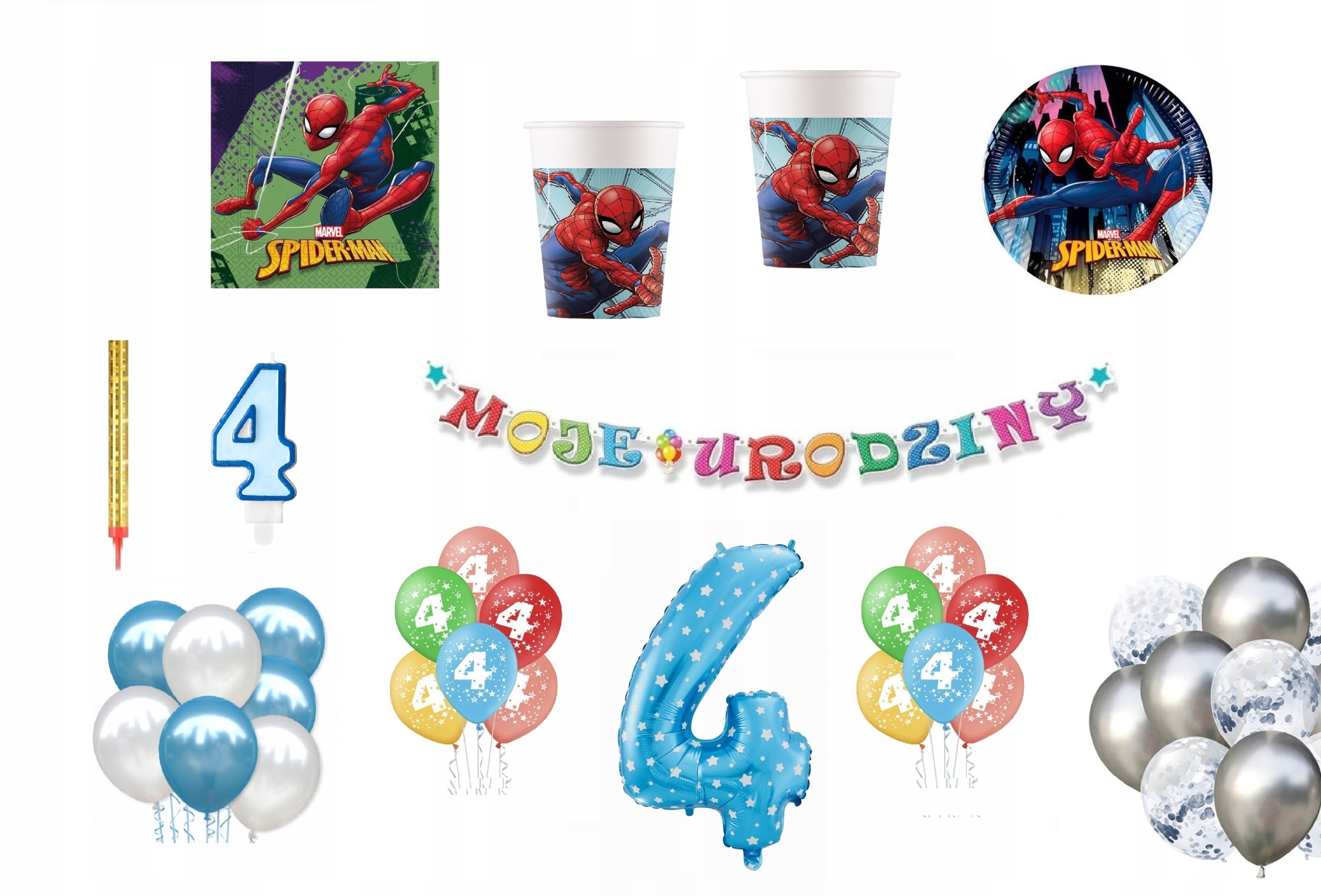 

Zestaw Spidermen 4 Urodziny Balony Spider-Man