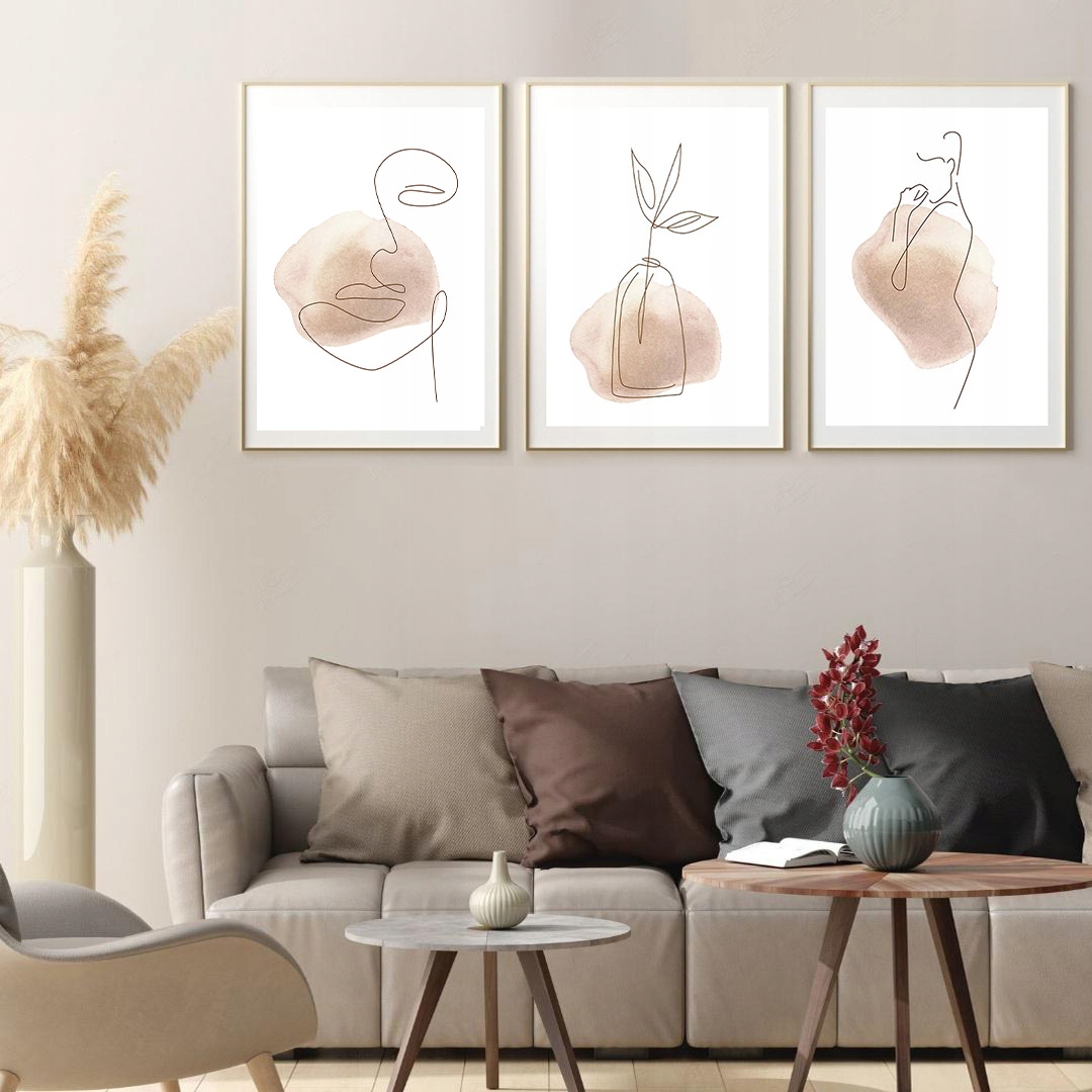 Plakat Zestaw 3 obrazy 30x40 bez ram szkic beż kobieta galeria ścienna dom Marka bez marki