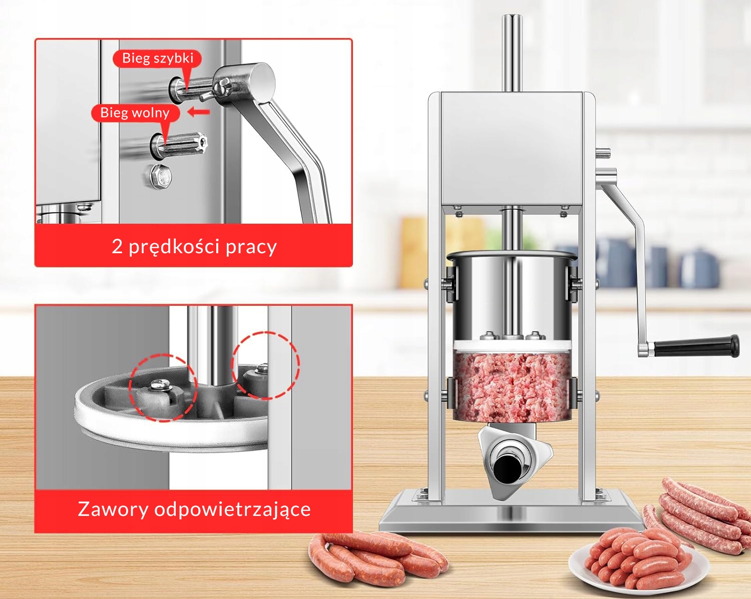 NADZIEWARKA DO KIEŁBAS WĘDLIN 3L szpryca lewarek NAPEŁNIACZ DO FARSZU Vaco Wysokość produktu 57.7 cm