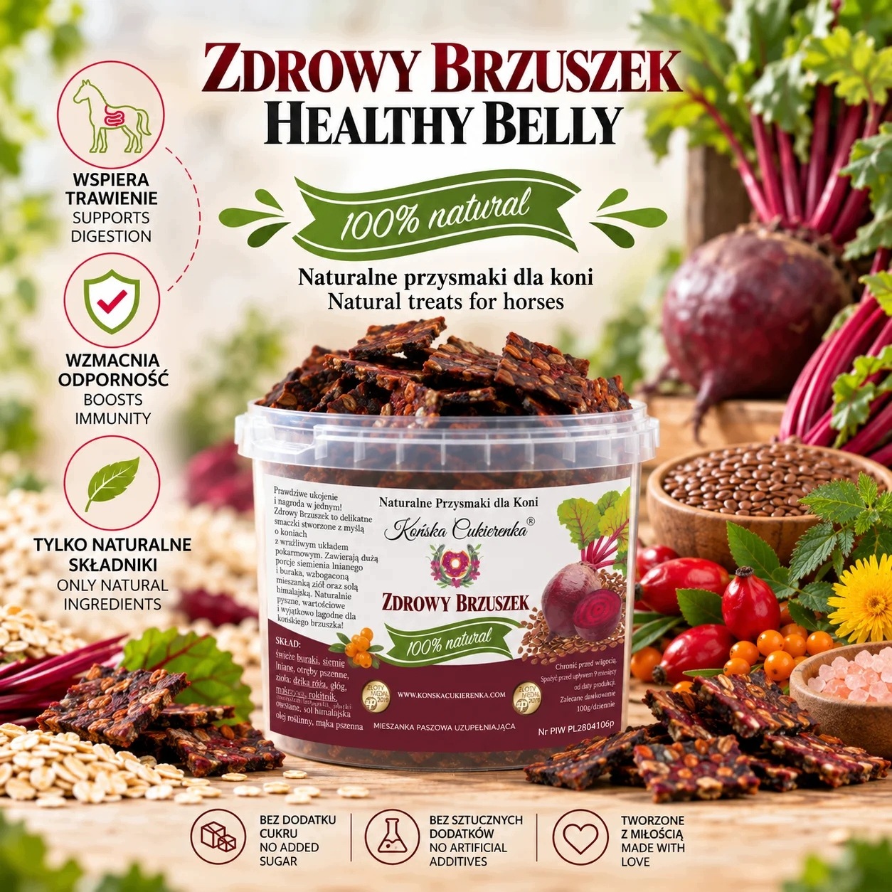 Naturalne smaczki Końska Cukierenka ciasteczka Zdrowy Brzuszkek 2L