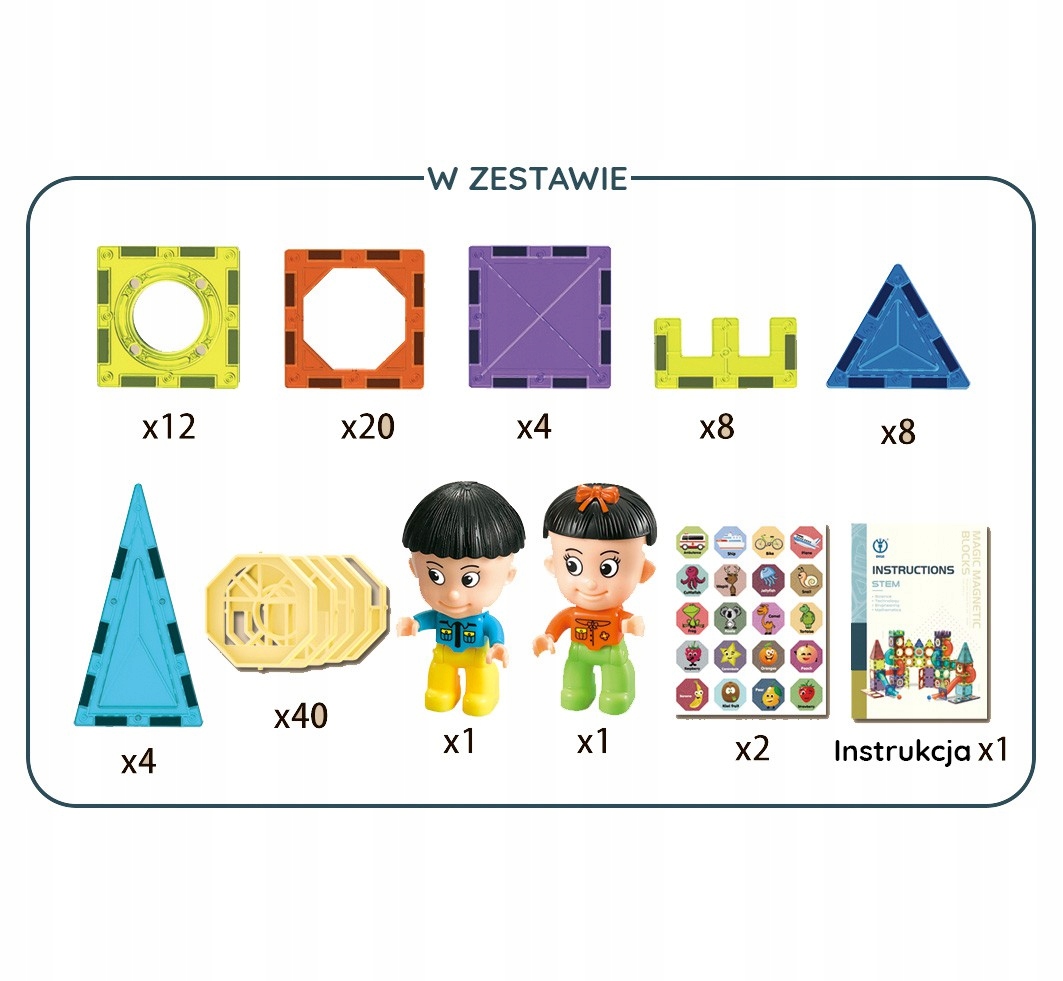 KLOCKI MAGNETYCZNE KONSTRUKCYJNE DUŻE 98 el WOOPIE Marka Woopie