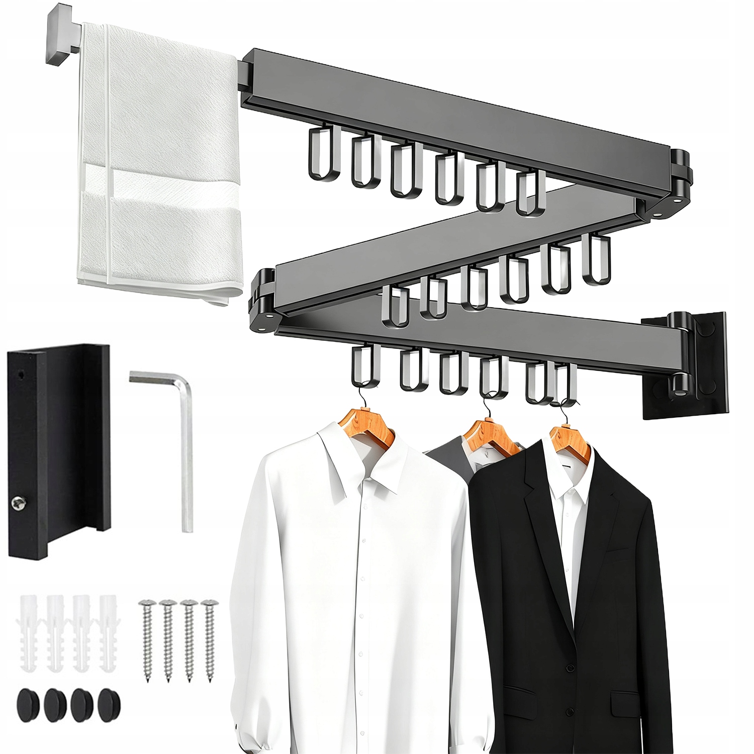 Levně Skládací Věšák Na Oblečení 3 Fold 18 Háčků 360 Stupňů Otočný 127 CM