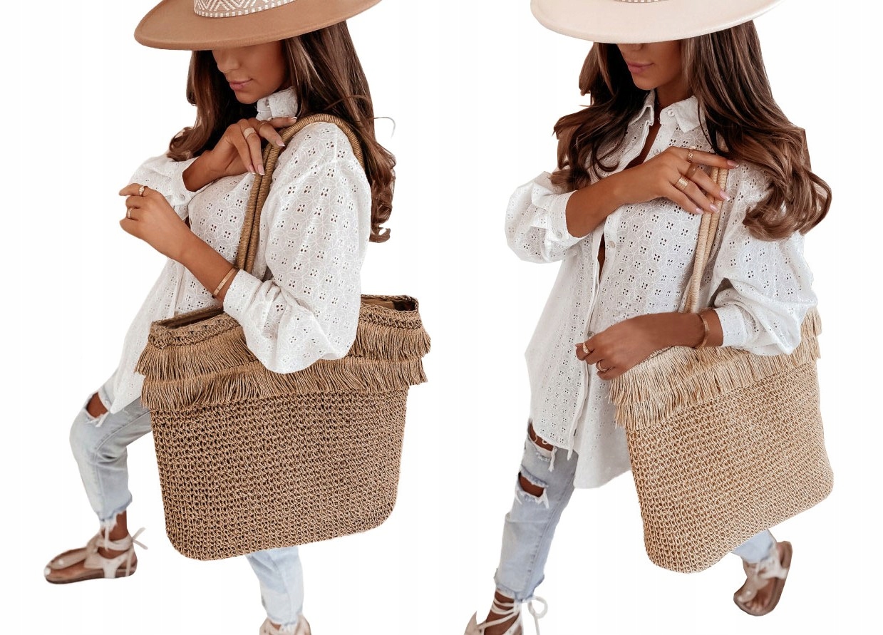 TORBA PLECIONA TOREBKA KOSZYK Z FRĘDZLAMI SHOPPER Kolor wielokolorowy