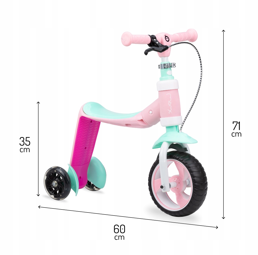 OUTLET MoMi ELIOS 2w1 JEŹDZIK HULAJNOGA TRÓJKOŁOWA LED - różowy Stan opakowania uszkodzone