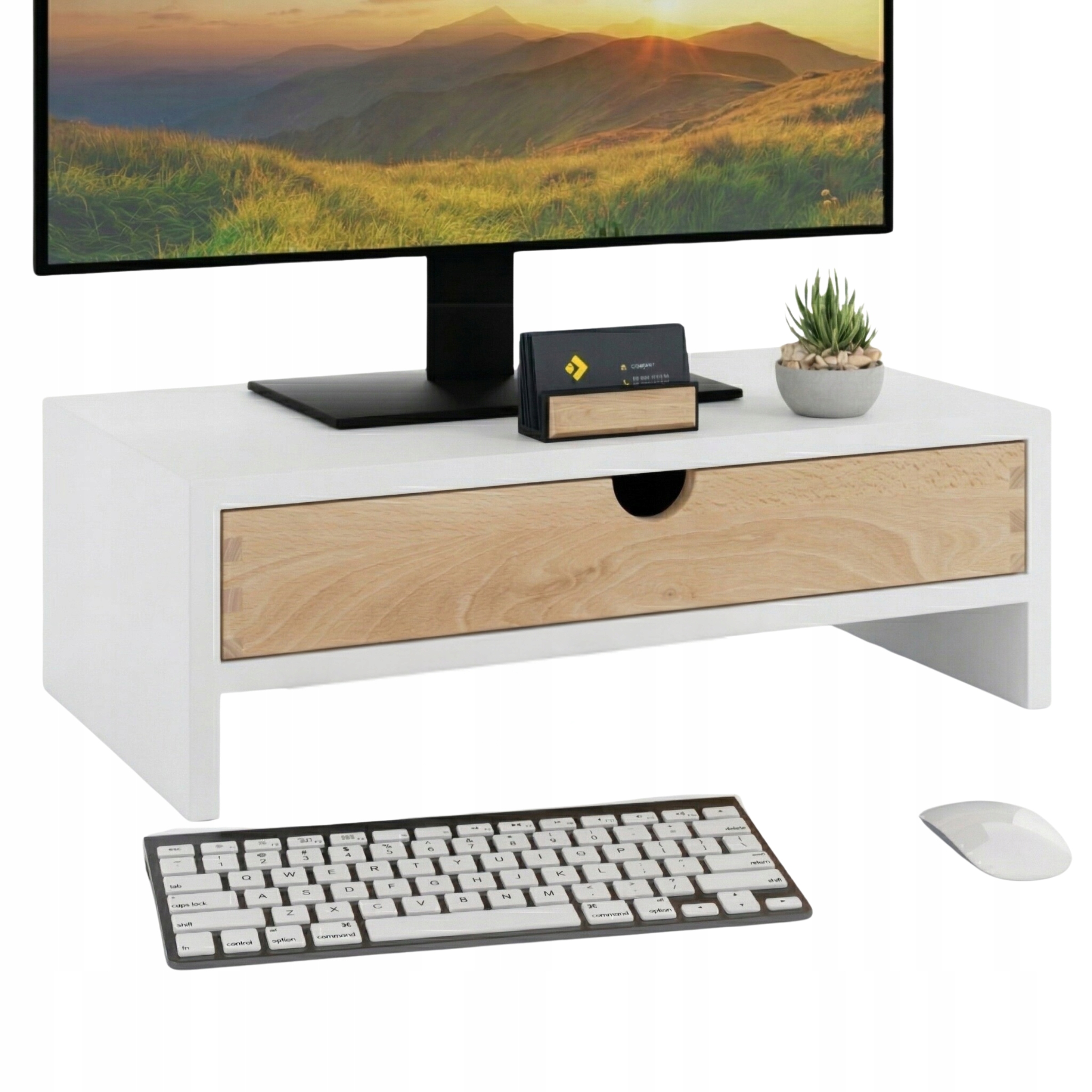 Podstavec Pod Monitor S Ergonomickou Zásuvkou, Bílý, Stabilní Na Stůl