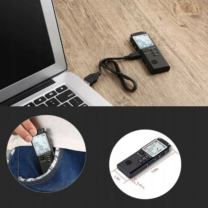 REJESTRATOR GŁOSU USB PROFESJONALNY 15 GODZIN NA NAGRYWANIE GŁOSU 16 GB DO ŁADOWANIA Model Recorder