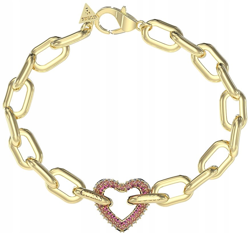 Módní Dámský Náramek Guess V Barvě Zlata S Růžovým Srdcem Sada