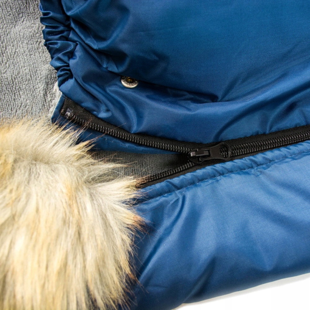 ŚPIWOREK NA ZIMĘ ŚPIWÓR OTULACZ NA SANKI DO WÓZKA FOTELIKA FUTRO +POKROWIEC Kolor niebieski