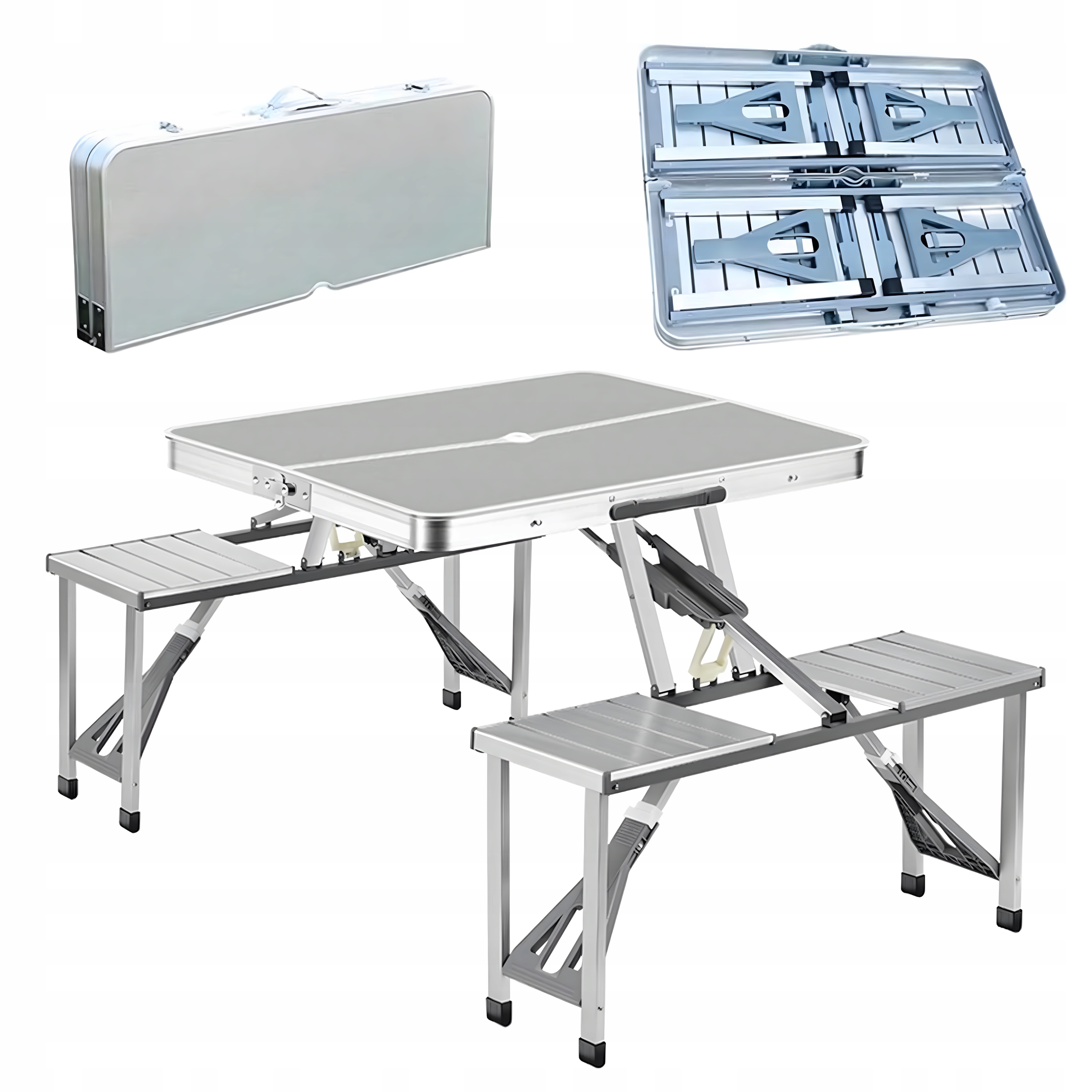 Składany Stolik Stół Turystyczny Kempingowy Aluminiowy podróżny z Ławkami