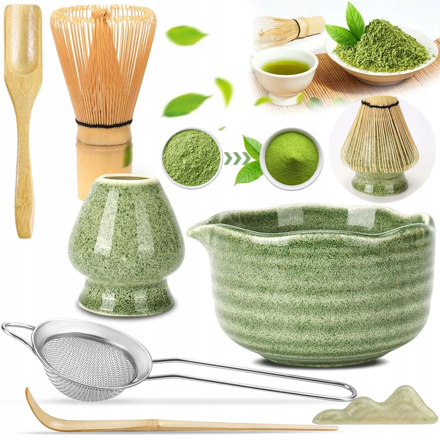 Levně Dárková Sada Pro Přípravu Čaje Matcha, Sada Metliček Matcha S Šlehačkou, 7 Kusů