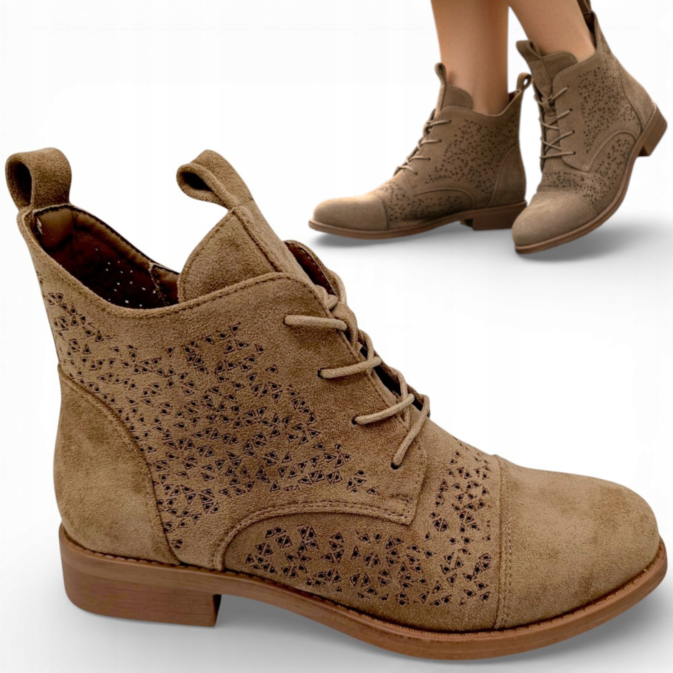 Kovbojské Boty Dámské ažurové 38 Kotníkové Boty Ploché Módní Semišové Jarní Barski