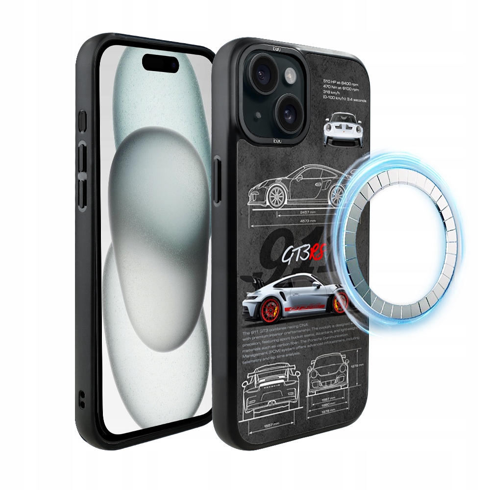 Pouzdro pro iPhone 15 Ibizu DropGuard Matné s MagSafe, TechDrive, 911 GT3 Rs
