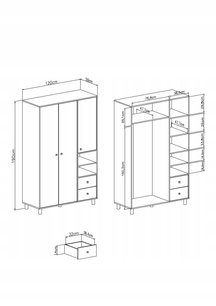 szafa 120 garderoba młodzieżowa styl skandynawska Marka Meblar