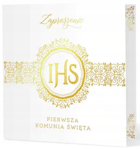 Zaproszenie komunijne IHS BIAŁO-ZŁOTE 10 szt. PIERWSZA KOMUNIA ŚWIĘTA
