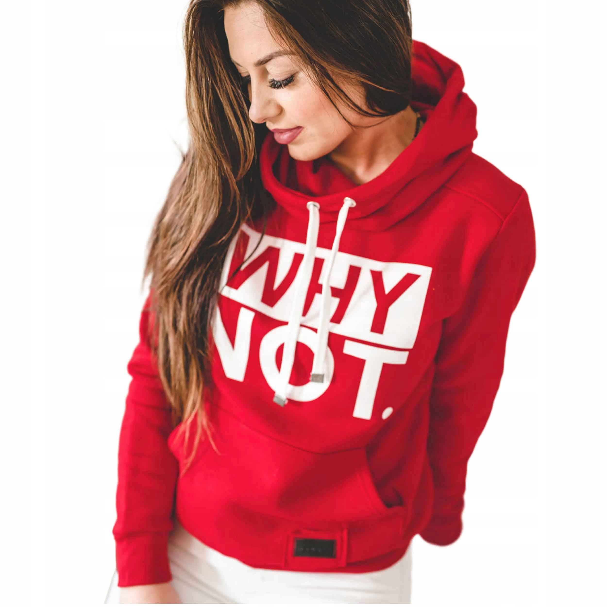 

Czerwona dresowa bluza damska z kapturem nadruk L